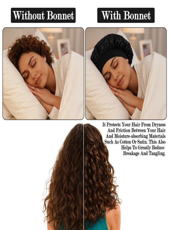 JOUTYFOR 12 Pcs Silk Bonnet for Women Curly Hair Satin Bonnet Hair Wrap for Sleeping Cap with Tie Band Soft and Breathable (Black) - Image 5